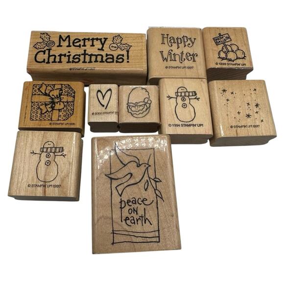 Set of 10 VTG XMAS Stampin Up Rubber Stamps Christmas Santa Winter Snowman - Picture 1 of 2
